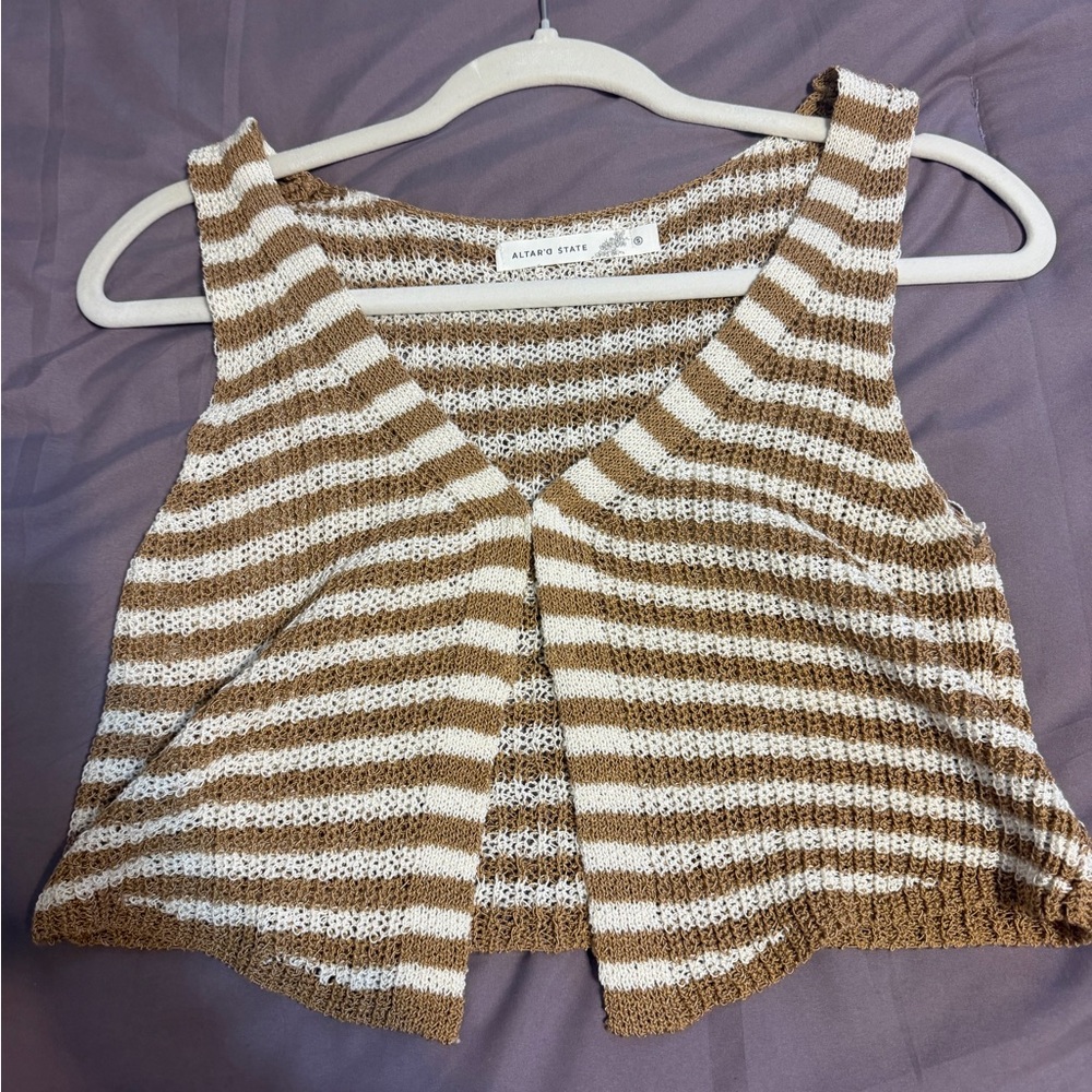 Altar'd State Brown and White Knit Top